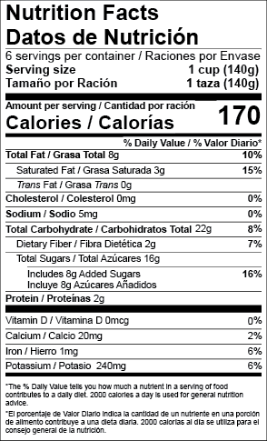 US FDA Standard Bilingual Nutrition Facts Label Template