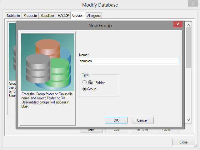 Screenshot of New Group naming module on ESHA Database.