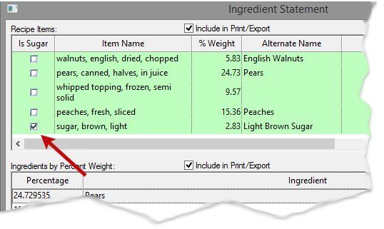 Ingredient statement sugars azúcares 