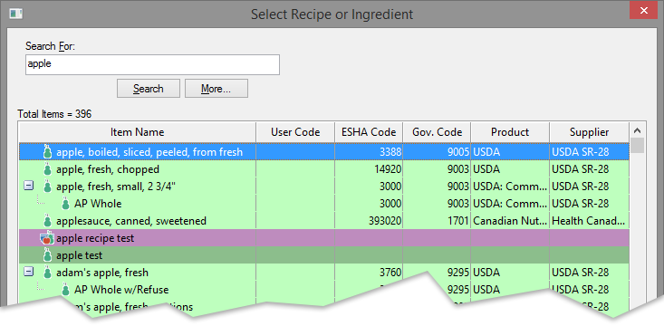 A search result page in Genesis R&D Foods.