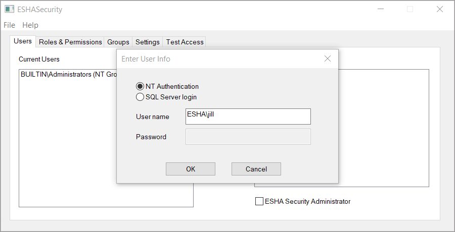 ESHA Security Create New User