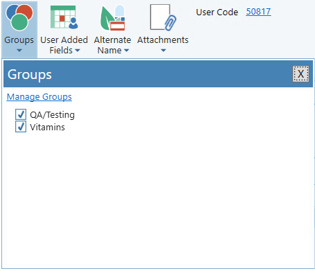 A screenshot showing groups checked on Genesis R&D Supplements.