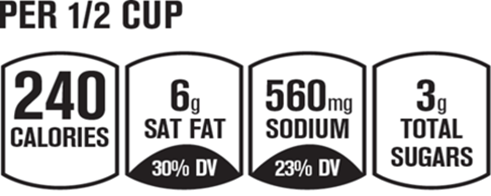 An example of Nutrition Keys, showing serving size, calories, saturated fat sodium and total sugar levels in a serving of food.